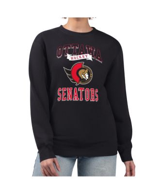 Women's Black Ottawa Senators Team Logo Tri-Blend Fleece Pullover Sweatshirt