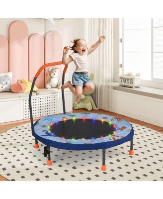 Kids LED Light Trampoline with Foam Handrail Foldable Frame and Safety Cover