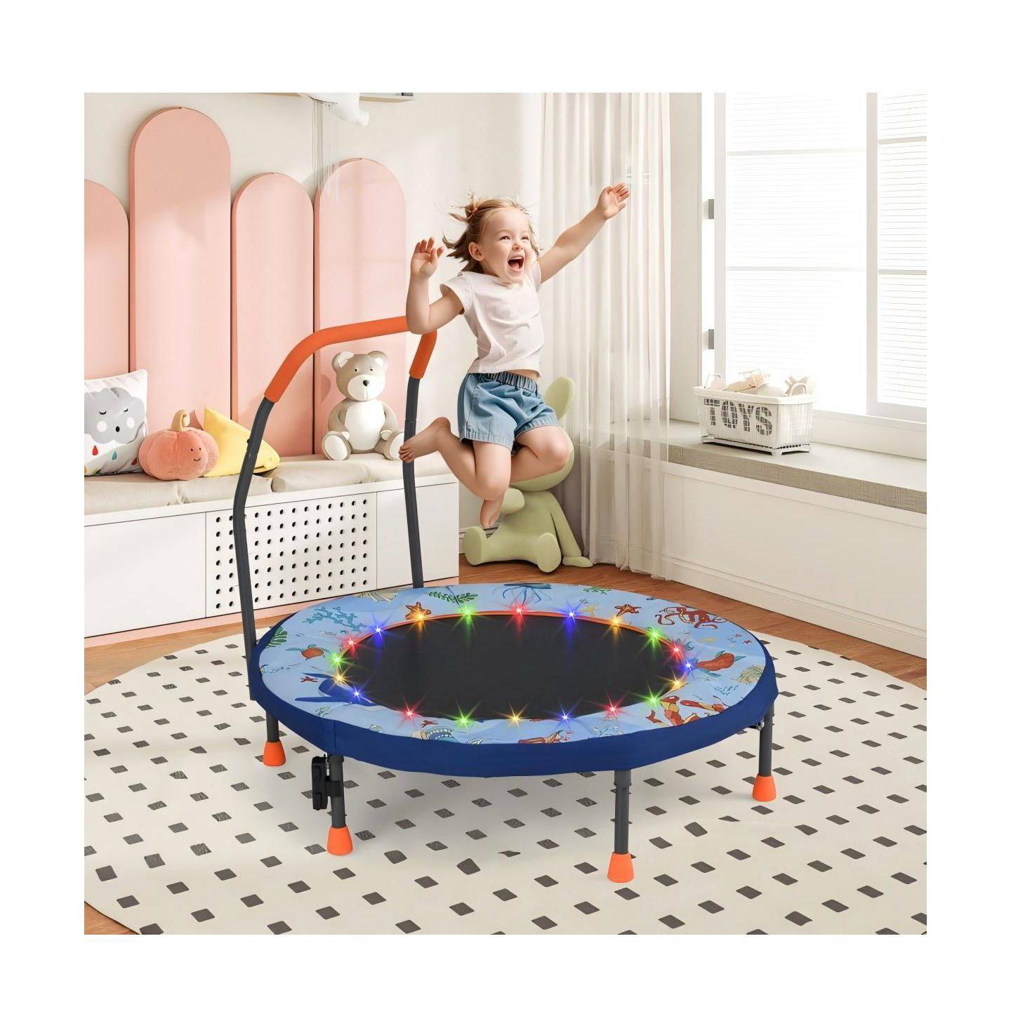 Детская игрушка HONGGE 36" x 36" x 32" LED Light Foldable Trampoline with Safety Cover, Ages 3-8, цвет: Синий — фото 2