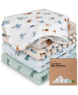 5-Pack Lyra Muslin Baby Washcloths, Large 12x12, Soft Absorbent Cotton Muslin Wash Cloths, Burp Rags, Face Cloth Towel