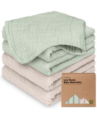 5-Pack Lyra Muslin Baby Washcloths, Large 12x12, Soft Absorbent Cotton Muslin Wash Cloths, Burp Rags, Face Cloth Towel
