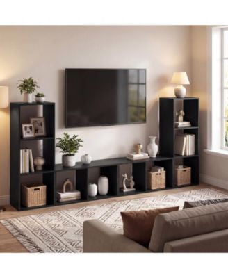 3-Cube Bookshelf with Back Guardrail for Living Room