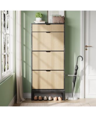Shoe Storage Cabinet with 3 Flip Drawers Fluted Organizer Metal Legs Slim Entryway Rack