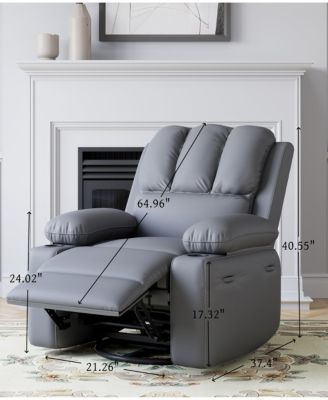 Manul Recliner Chair, Single PU Leather Sofa with Side Pocket, Chaise Lounge Reclining Seat with 2 Cup Holders