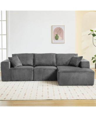 108" L-Shaped Modular Sectional Sofa, 3-Piece Corduroy Cloud Couch with Right Facing Chaise and Armrests, No Assembly