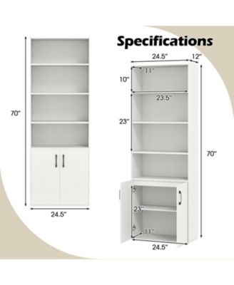 70 Inch Bookshelf 6-Tier with Storage Cabinet and Shelves