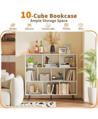 10-Cube Organizer Bookcase with Sturdy Metal Frame