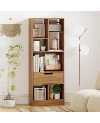 51 Inch Bookcase with Drawer and 7 Storage Compartments