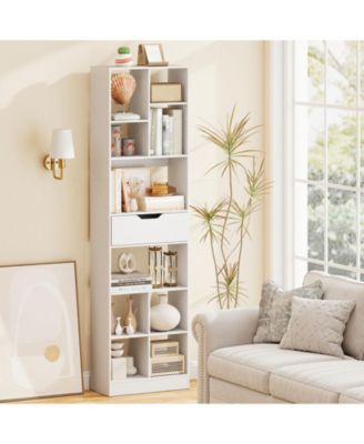 71 Inch Bookcase with Drawer and 10 Storage Compartments