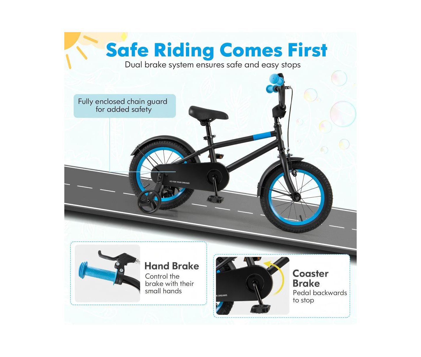 Детская игрушка HONGGE 14-Inch Kids Bike with Adjustable Handlebar and Saddle, цвет: Чёрный — фото 6