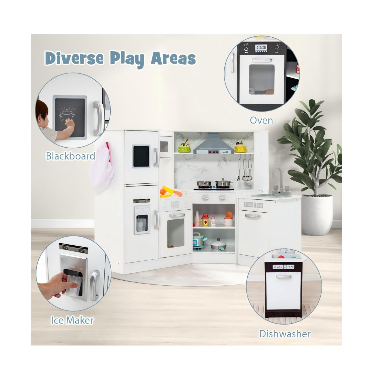 Детская игрушка HONGGE Corner Kitchen with Separated Washing Basin 16-Piece Playset, Ages 3+, цвет: Белый — фото 6