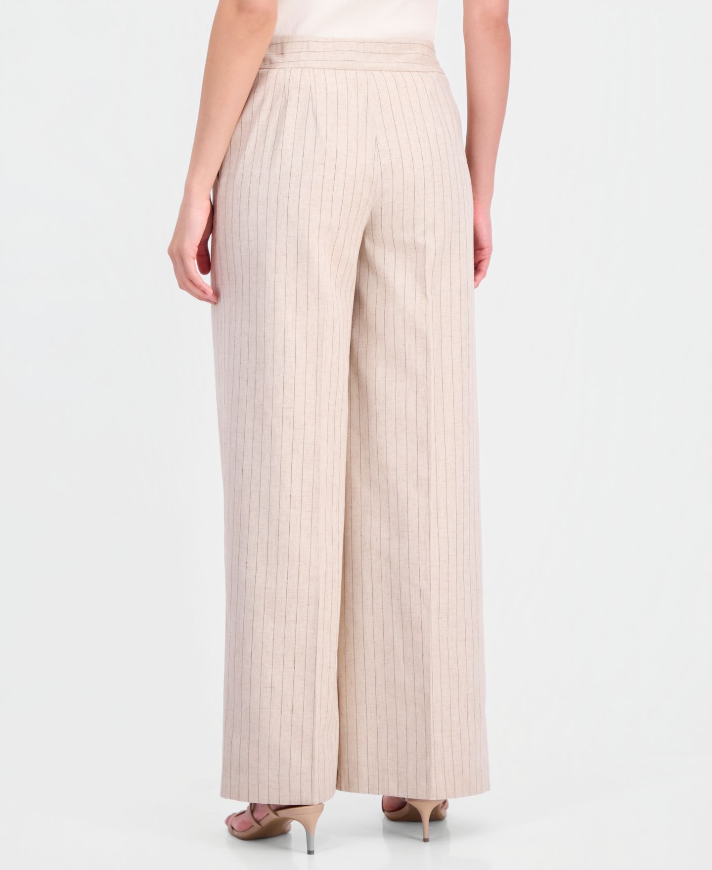 Женские брюки Tahari ASL Pinstripe Wide-Leg Linen Blend Pant, цвет: Дюнный тёмно-коричневый — фото 4