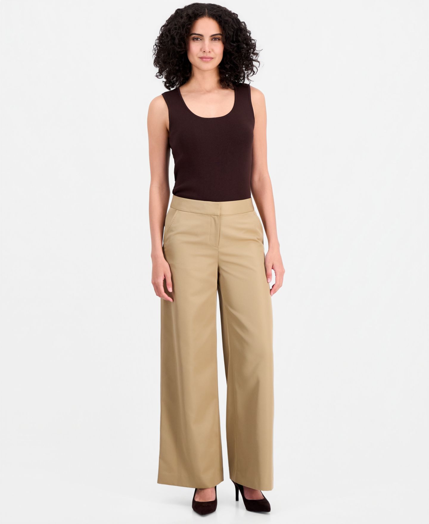 Женские брюки Tahari ASL Petite Mid-Rise Wide-Leg Full Length, цвет: Хаки — фото 2
