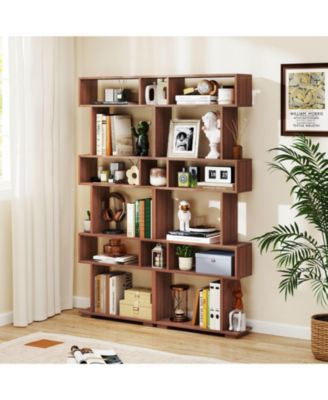6-Tier Geometric Bookshelf with 2 Anti-Tipping Kits for Home Office