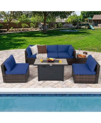 7PCS Patio Rattan Furniture Set Fire Pit Table Cover Cushion