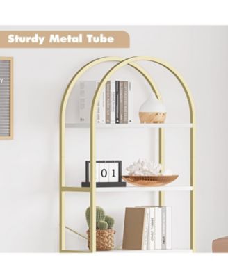 5-Tier Modern Arched Bookshelf, Tall Metal Bookcase,  Marble Veneer, Vertical Display for Office or Living Room