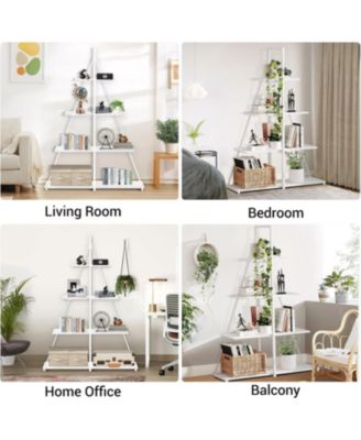 Sailboat Shaped Bookshelf, 4-Tier Ladder Book Shelf, Nautical Storage Shelves, Space-Saving Freestanding Organizer for Living Room, Office