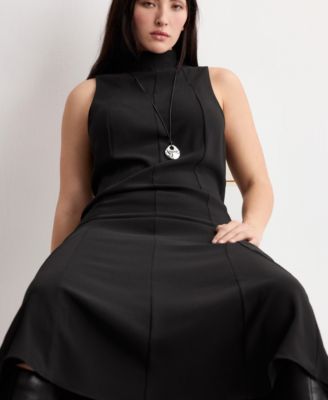 Women's High-Neck Godet Dress