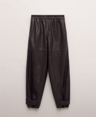 Women's Leather Buttoned Hem Pants