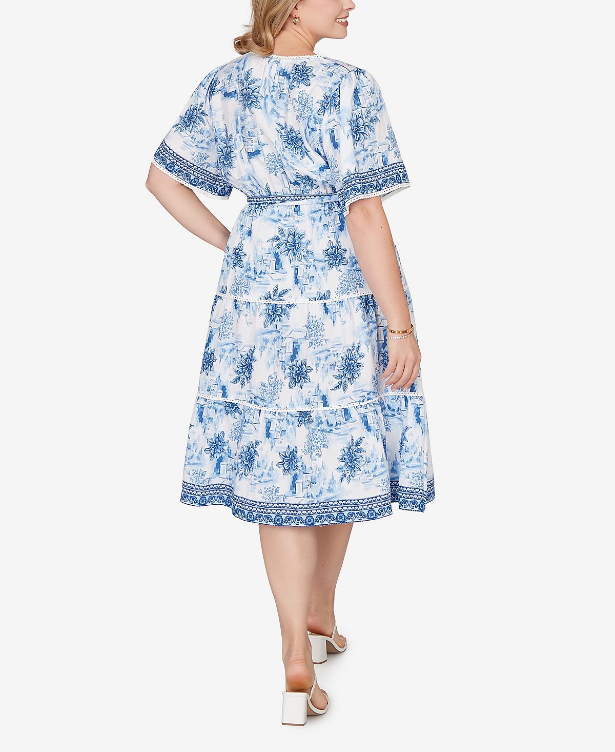 Ruby Rd. Plus Size Floral Toile Tie-Waist Tiered Dress view 5 — MAYCSS fashion products