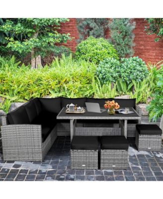 7PCS Rattan Patio Sectional Sofa Set Conversation Set w/ Cushions