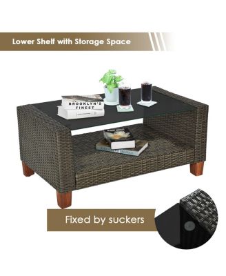 4PCS Cushioned Rattan Conversation Set w/ Coffee Table Patio Outdoor