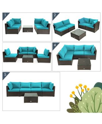 5PCS Rattan Patio Conversation Set Sofa Furniture Set w/ Cushions