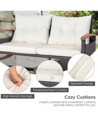 4PCS Patio Conversation Set Rattan Sofa Furniture Set w/ Off Cushions