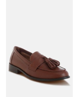 Rag and Co Womens Yelena Real Leather Tassel Loafers