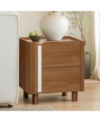 Scandinavian-Style Nightstand, Manufactured Wood End Table with 2 Drawers