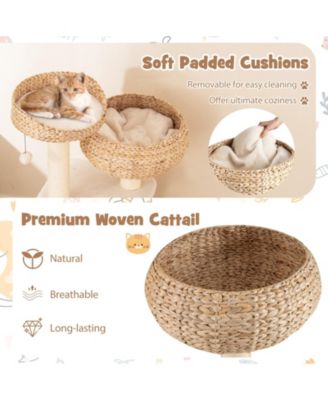 41'' Hand-Made Cat Tree Tower Natural Bowl Shaped w/ 2 Perch