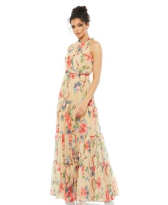 Women's Floral Button High Neck Maxi Dress
