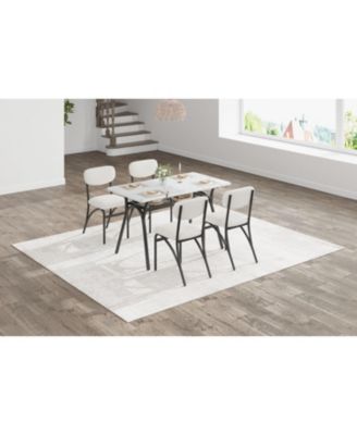 5-Piece Modern Dining Table Set for 4, Dining Table with Storage Shelf & Boucle Chairs, Marble Top, Small Spaces