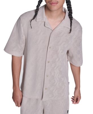 Men's Chevron Crotchet Short-Sleeve Collared Shirt