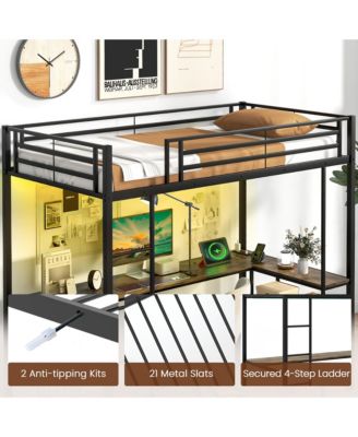 Twin Size LED Bed Frame w/ Charging Station Upholstered Headboard 4 Drawers