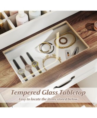 Farmhouse Vanity Desk with Mirror and Built In Lights