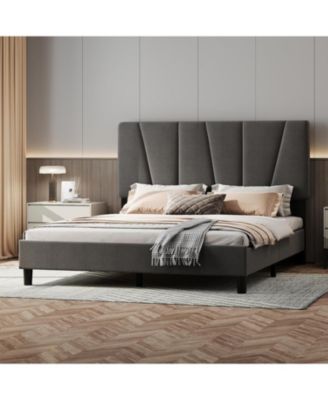 Bed Frame with Headboard, Strong Wood Slats, No Box Spring Needed, Easy Assembly