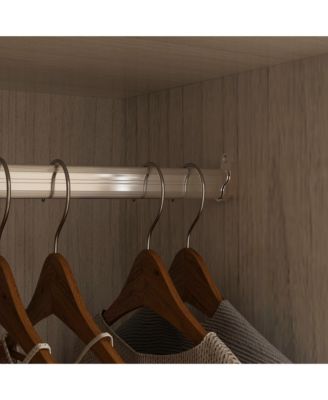 Corner Wardrobe Closet with 2 Glass Doors, Armoire with Hanging Rod