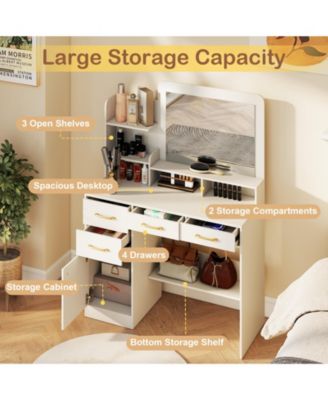 39.5 in Vanity Desk with Mirror and Power Outlets