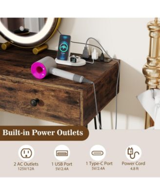 Vanity Desk with Adjustable Lighted Mirror for Bedroom