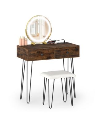 Vanity Desk with Adjustable Lighted Mirror for Bedroom