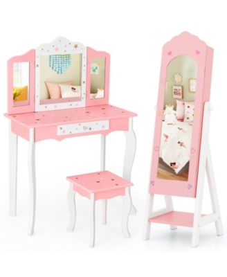 Two Piece Kids Vanity and Jewelry Armoire with Full Mirror