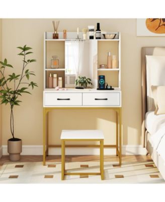 Vanity Desk with Storage Drawers and Charging Station