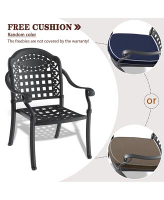 Cast Aluminum Patio Chairs Set of 2 Dining Chairs with Random Color Cushions