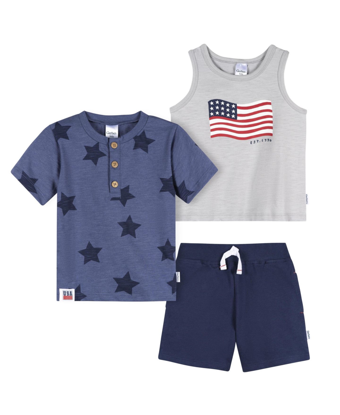 Комплект Gerber 3-Piece T-Shirts and Shorts для мальчиков-малышей, цвет: Chasing Waves — фото 1