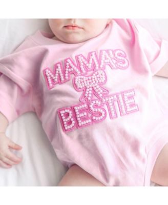 Baby Girls Mama's Bestie Pearl Patch Short Sleeve Romper