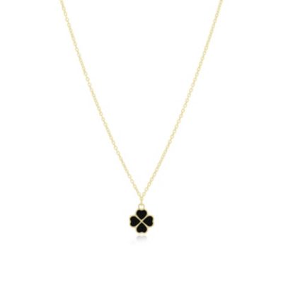 Onyx Lucky Clover Necklace 14K Gold