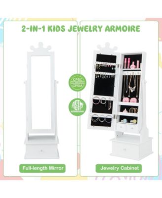 2 in 1 Kids Play Jewelry Armoire with Full Length Mirror