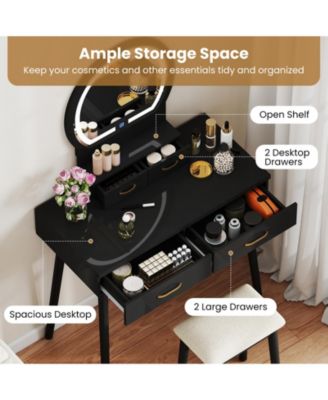 Compact Vanity Table Set with LED Mirror and Stool