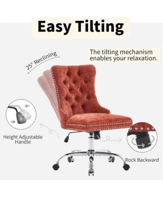 Office Chair - Chenille Upholstered Tufted Button Desk Chair, Adjustable Swivel Computer Chair with Chrome Metal Base for Home.